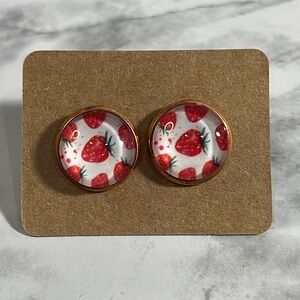 Handcrafted Strawberry Stud Earrings in Rose Gold with Rubber Backs